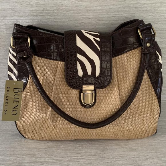 Bueno Handbags - NEW Bueno woven straw/zebra print shoulder bag.